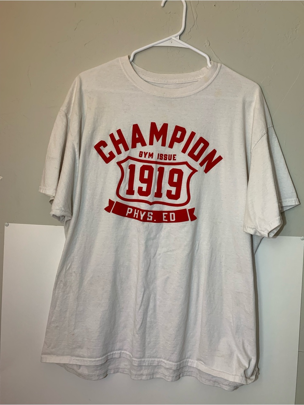 Champion White Short-Sleeve Tee with Red Collegiate Graphic
